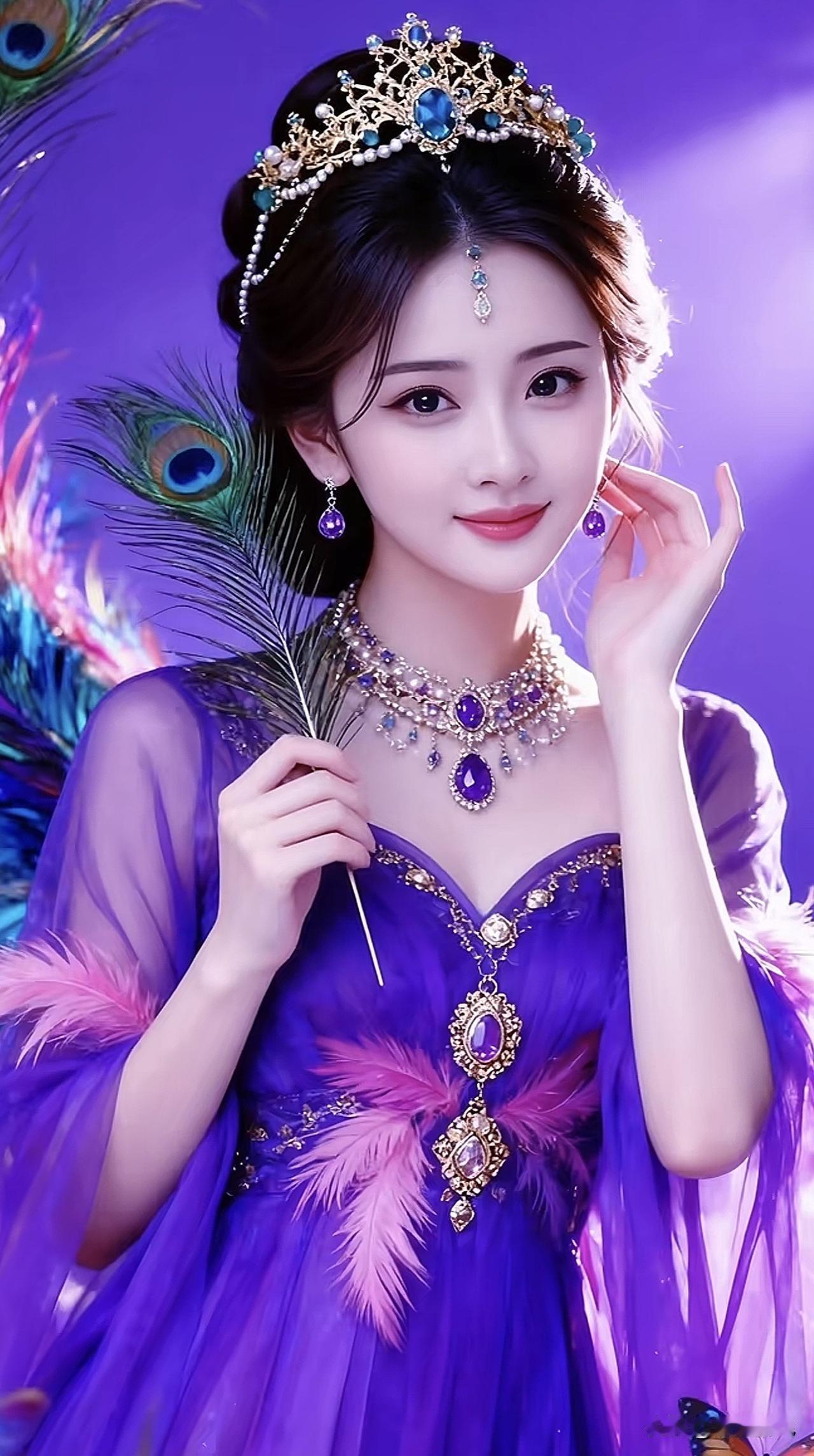 紫衣美人，凤冠霞帔。紫衣佳人写真紫裘美人图凤冠红裙紫裳古风照紫衣古风造型