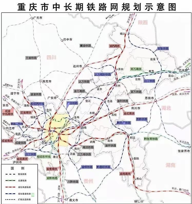 重庆的中长期铁路规划中，高铁线路唯独缺了合川至南充一条高铁通道，而如果打通重庆至