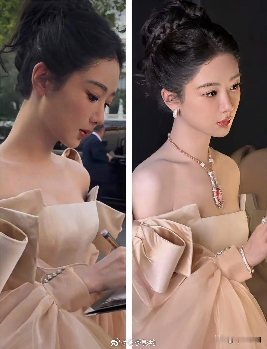 杨紫参加巴黎品牌活动这个细节不得不说，明明进场前她的脖子没有戴任何东西，但是进场