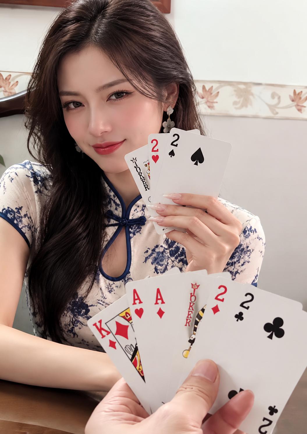 美女直接明牌，一脸不屑地表示你赢不了。这嘲讽拉满！换作是你，要怎么出才能翻盘？