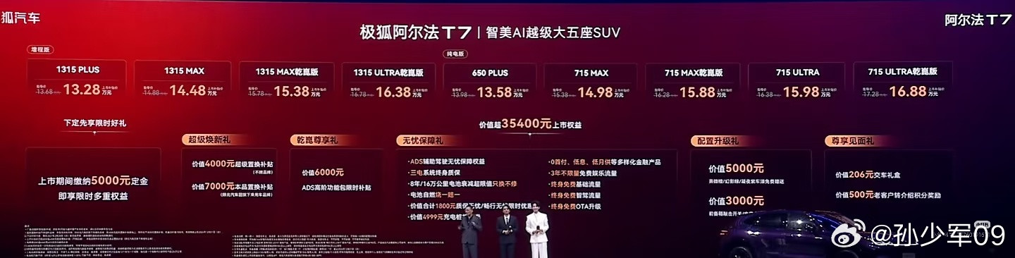 极狐阿尔法T7也发布了，起步价13.28万[笑着哭]今晚真的谁怂谁是狗啊，