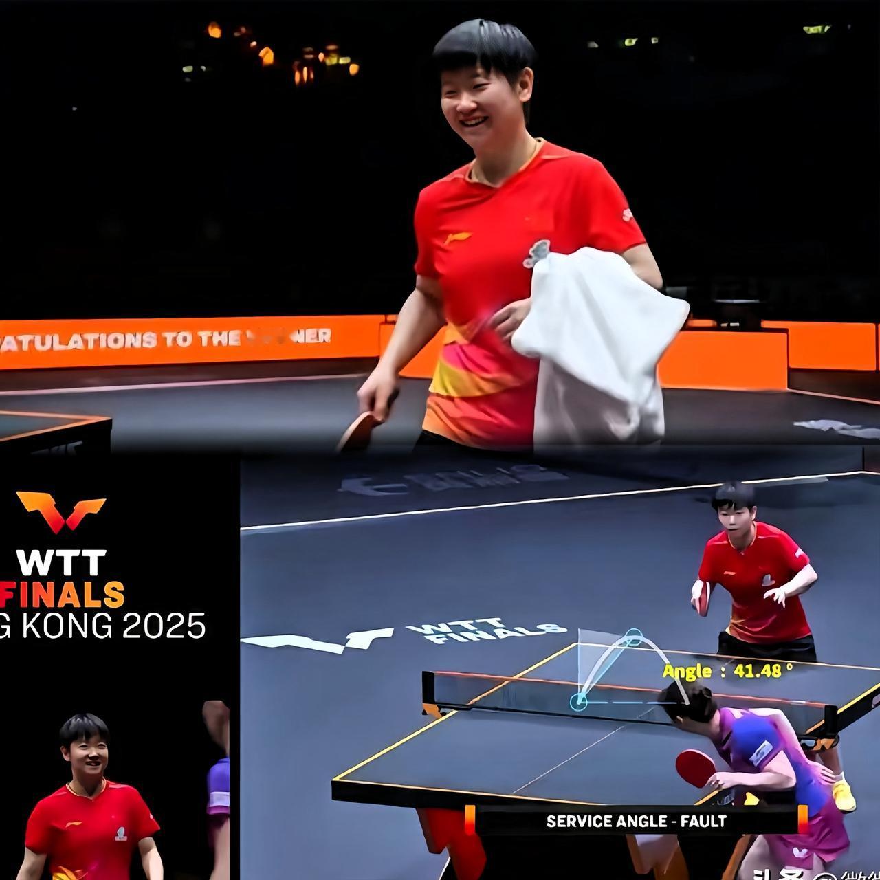 莎莎举手叫停比赛，第一次主动挑战对手发球！第四局她3-0领先时，一个举手