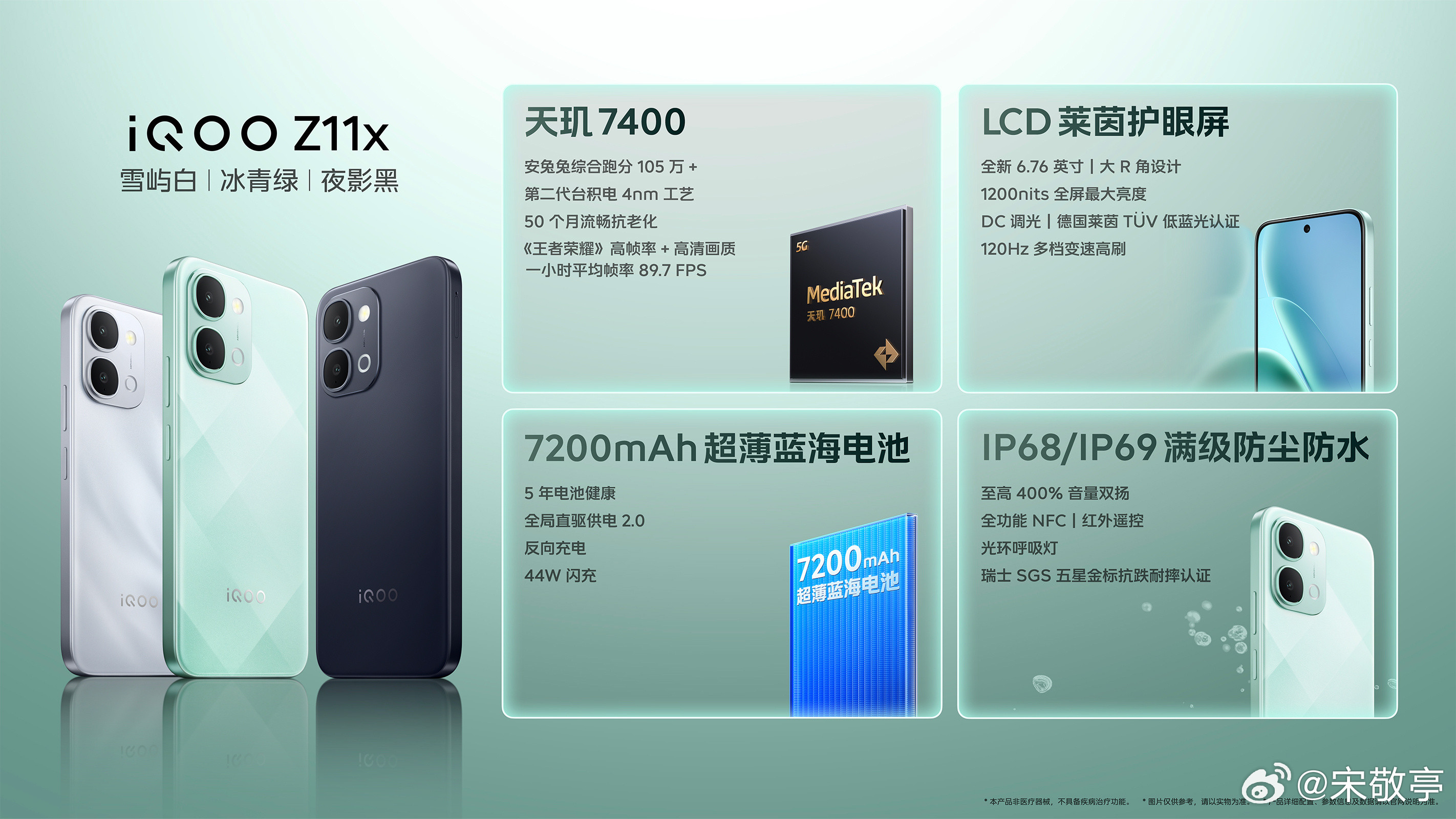 另一款产品iQOOZ11x：搭载6.76英寸LCD屏、天玑7400处理器、72