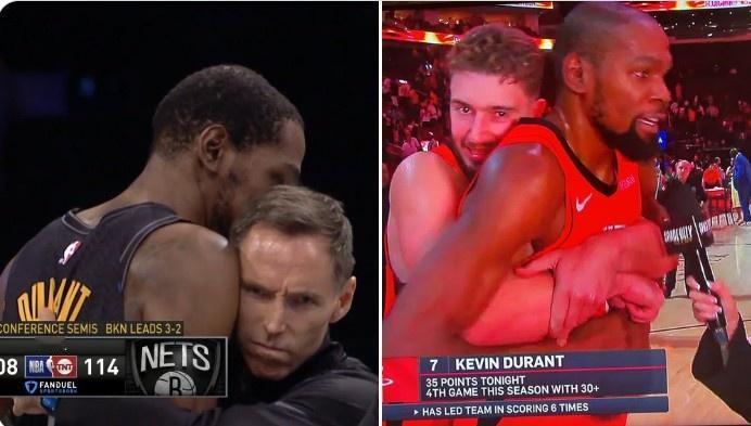 申京：我们也有兰特老祖了！加时险胜魔术之后，申京从身后熊抱了正在面对采访的杜