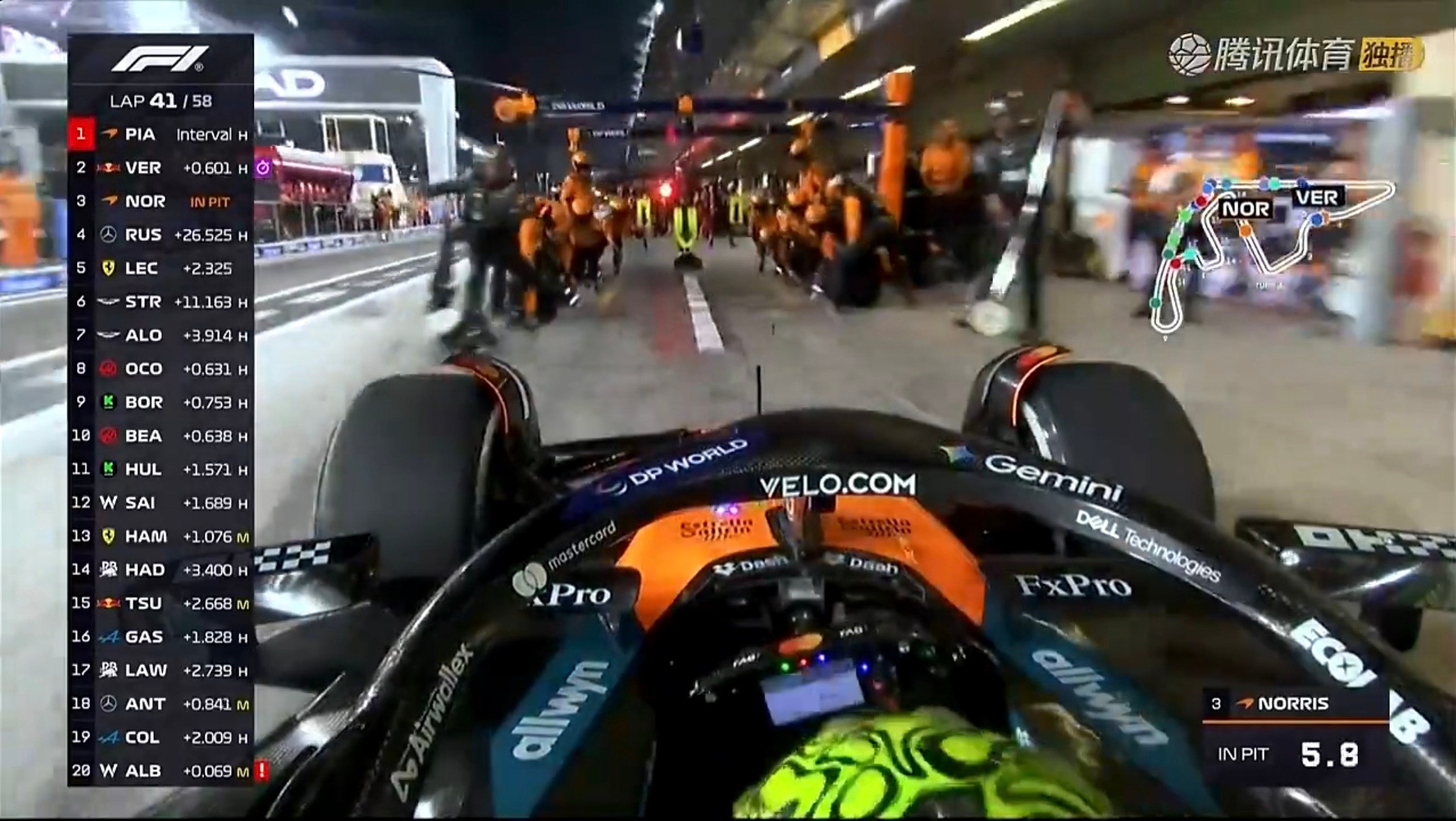 诺里斯进站二停，回应勒克莱尔的二停，保住领奖台最重要！与此同时，维斯塔潘超越了至