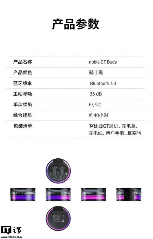 努比亚推出GTBuds耳机：支持35dB降噪、充电盒半透明设计带RG