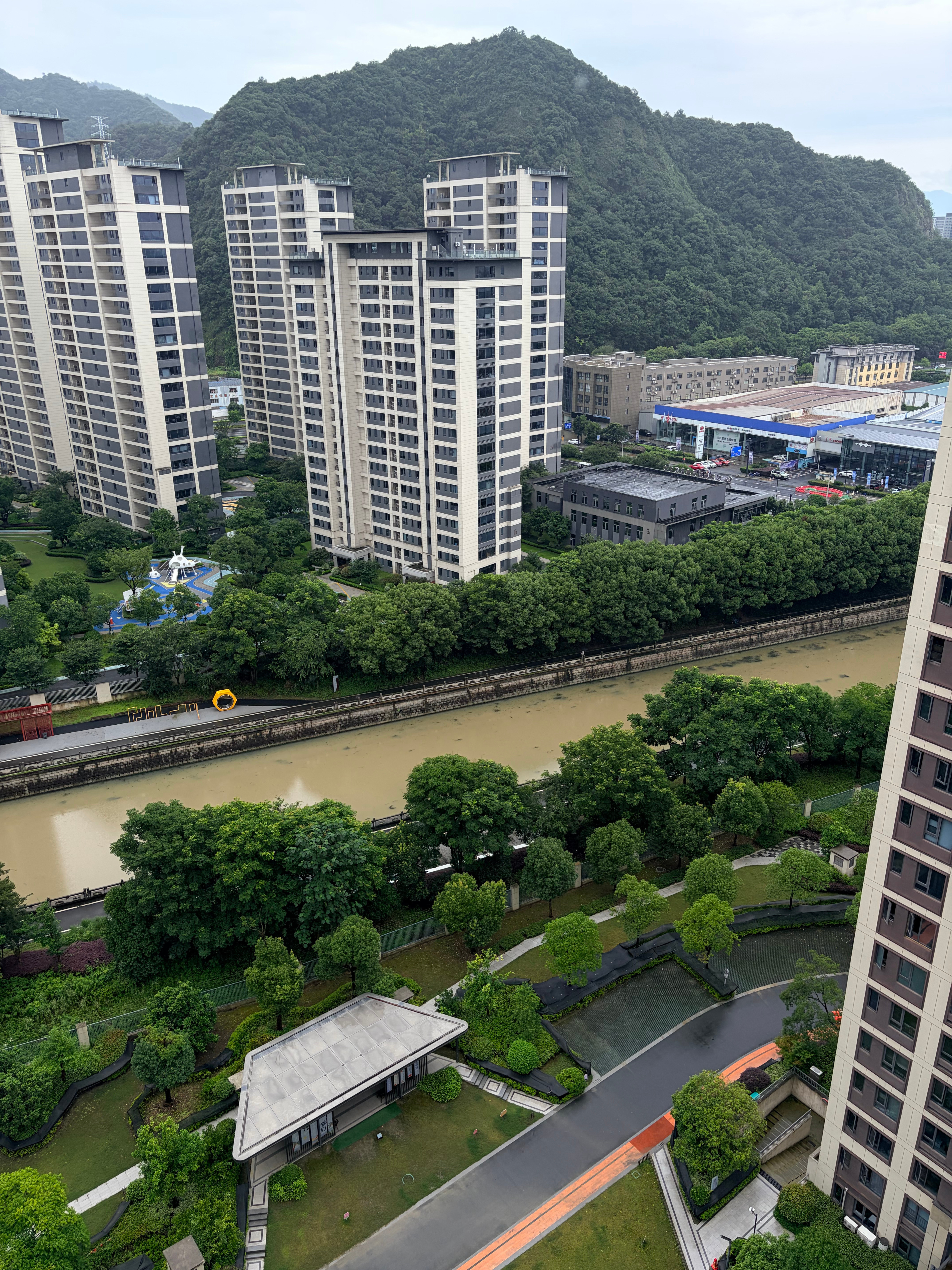 杭州暴雨昨晚下的好猛小区旁边水道都变浑浊了杭州·碧桂园·铂玺湾