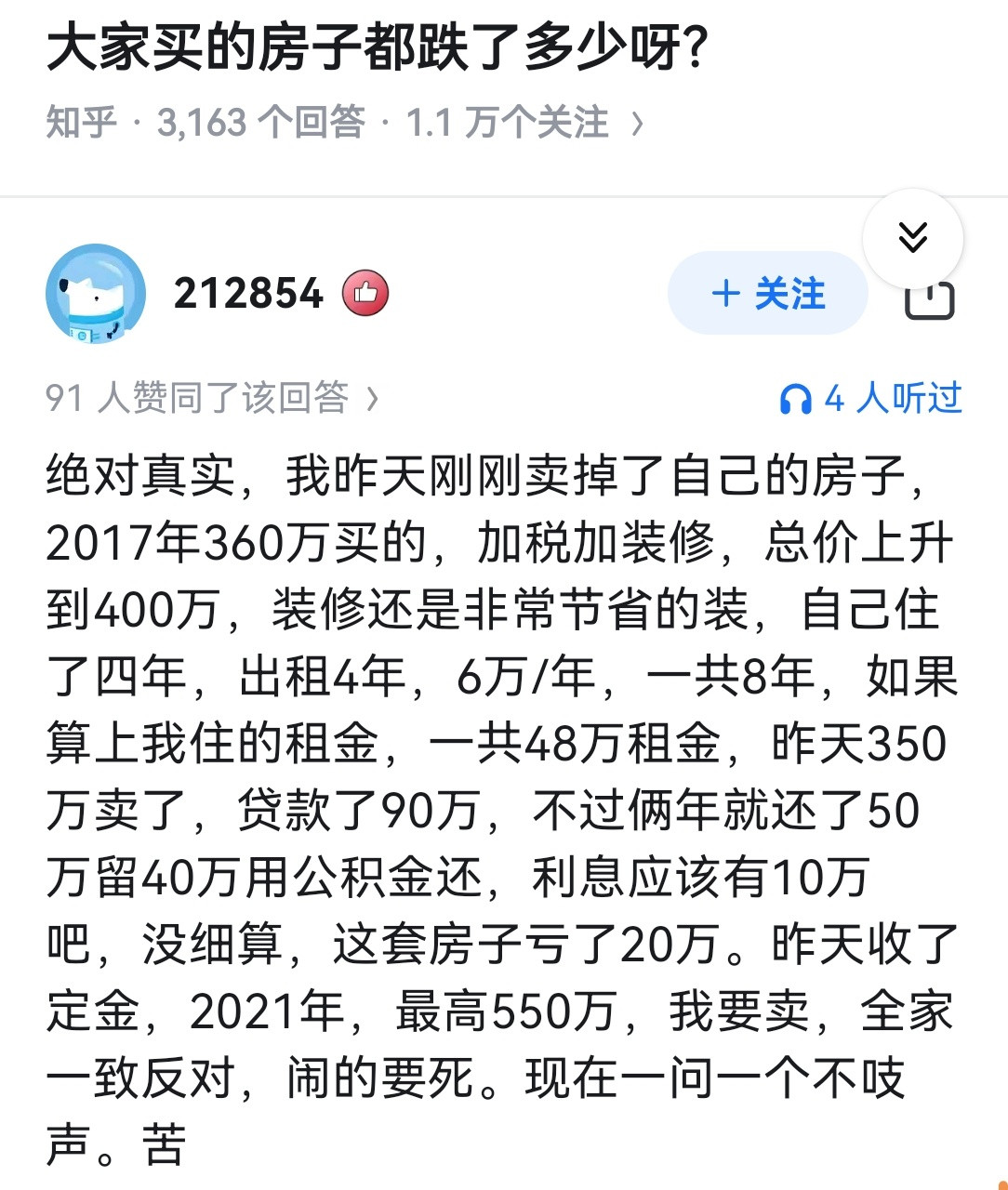 大家买的房子都跌了多少呀？​​​
