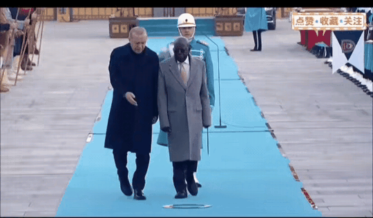 尼日利亚总统在土耳其的欢迎仪式上出了个小意外。前一秒还昂首挺胸检阅仪仗队，气