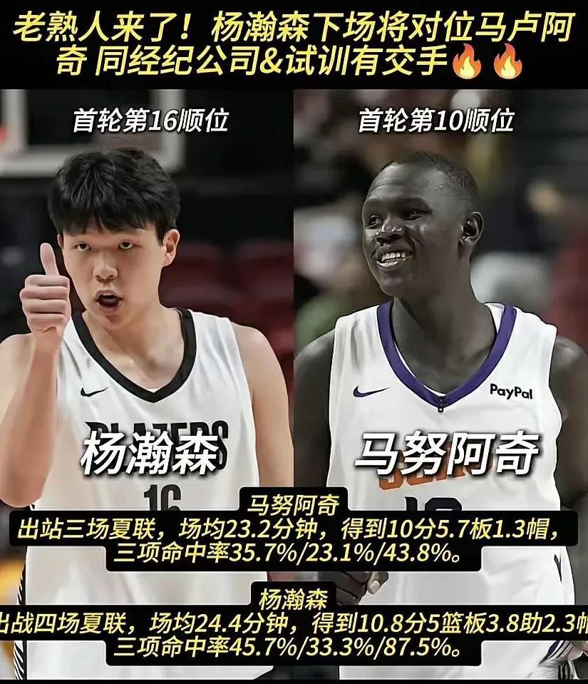 没有对比就没有伤害，这就是实力差距，夏联进行4场看看杨瀚森与马努阿奇的数据对比：