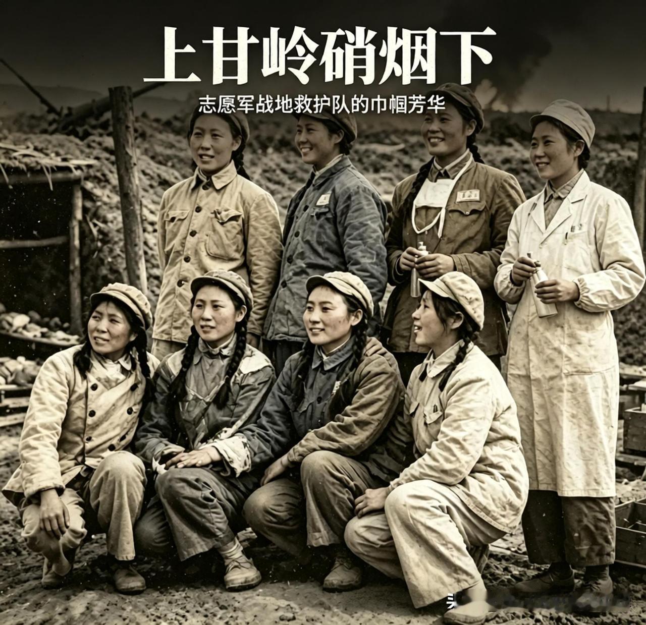 炮火就在身后，她们是上甘岭的白衣天使硝烟尚未散尽的上甘岭阵地，留下了这张珍贵