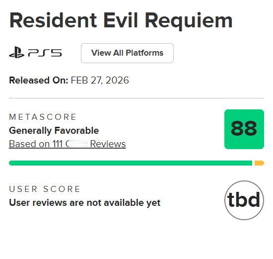 《生化危机安魂曲》媒体评分已解禁，本作目前在MC站PC版均分91，收录17家媒体
