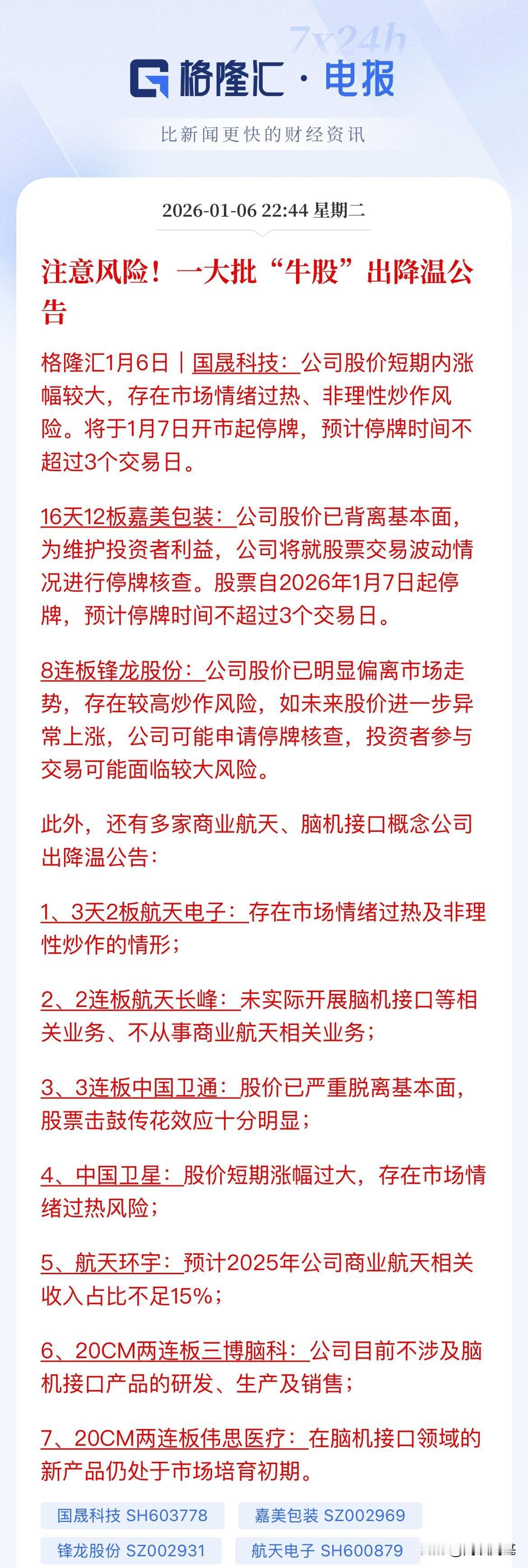 多只“牛股”提示风险，会影响市场情绪吗，会影响资金的疯狂涌入不，16天12板出来
