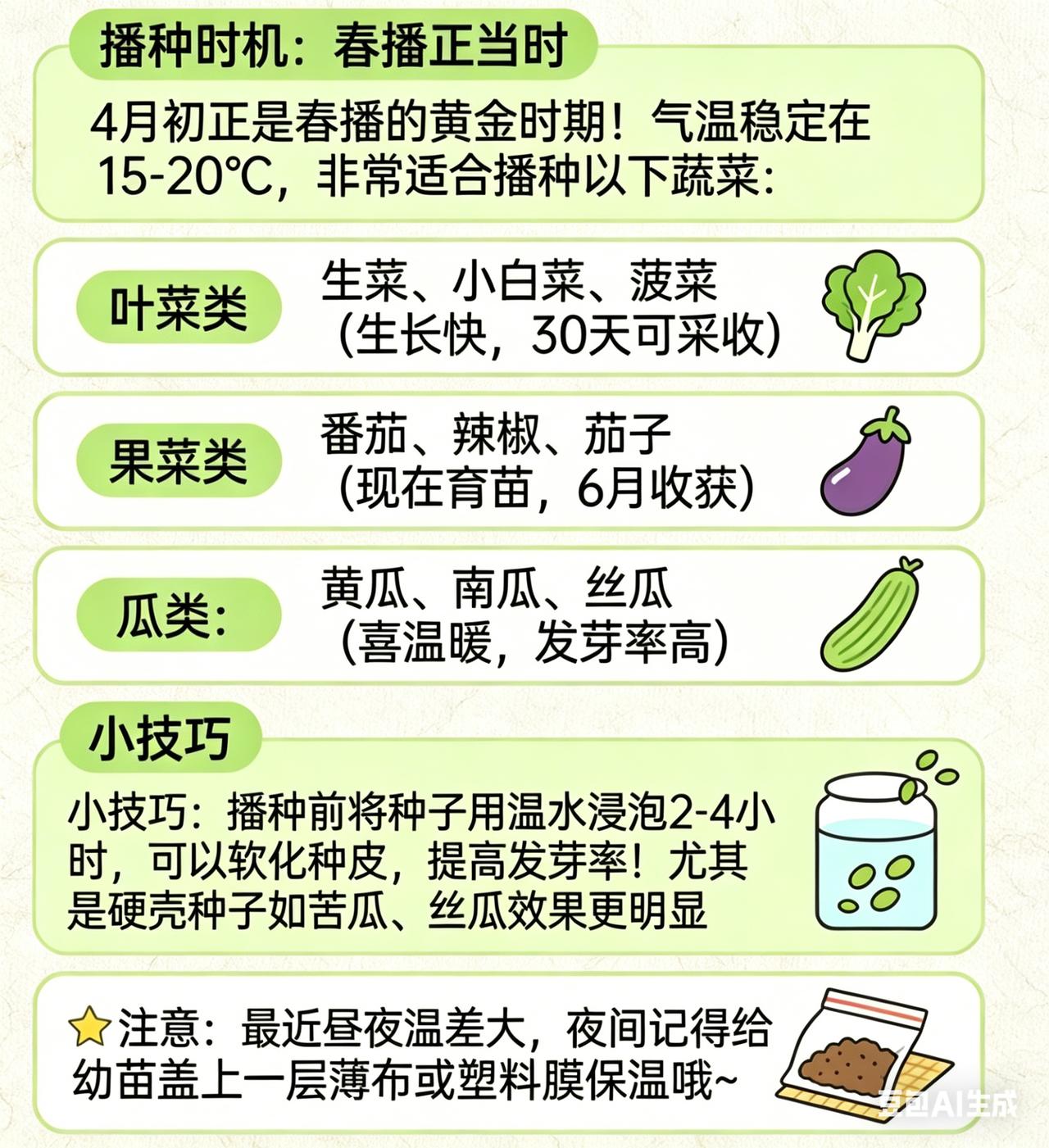 4月种菜黄金期！这3类蔬菜抓紧播，晚了吃不上4月不种菜，夏天徒伤悲！气温回升但