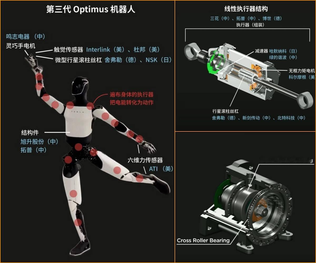 特斯拉人形机器人Optimus的供应链版图：从市场整理的供应商清单与第三代