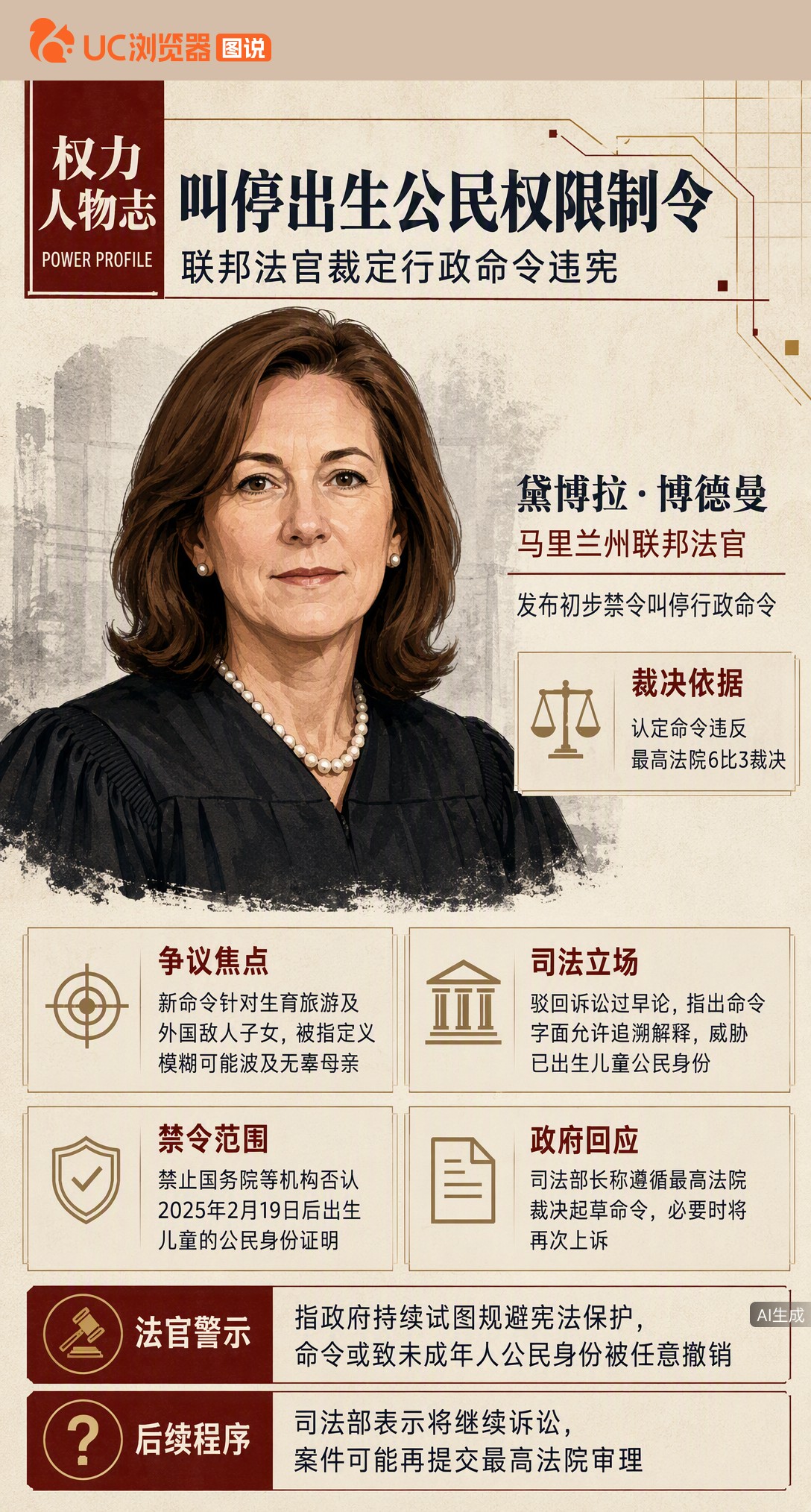 最高法院6比3否决后，特朗普8月又签令限制出生公民权。马里兰州法官直接叫停：新令仍违宪，还允许追溯剥