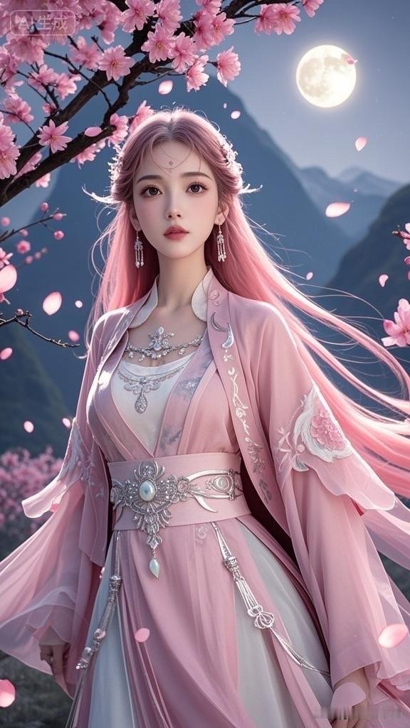 梦幻仙境中的粉发少女，唯美如画！