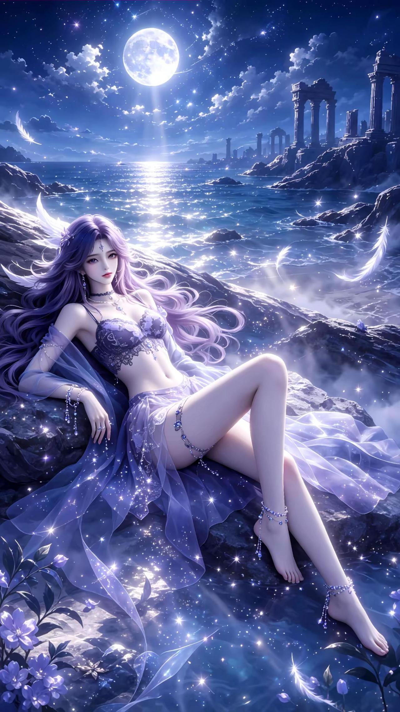 明月落大海，神明落人间。国漫女神ai创作完美世界ai绘画国漫国漫女神
