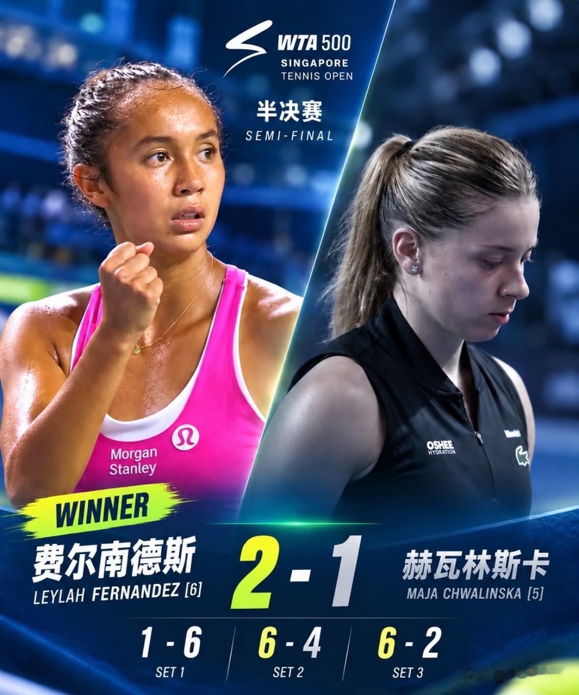 新加坡快讯，🇨🇦跳跳2-1逆转月亮姐锁定女单决赛席位🔥🔥WTA500