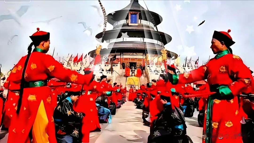 天坛这一幕，好多人看了心里都不是滋味。大晴天的，几个大男人戴着假辫子，穿着古