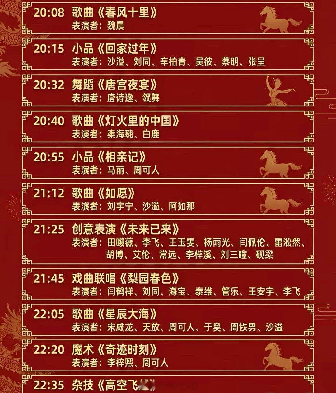 马年春晚部分节目单曝光老面孔挺多，不过还是2014的马年春晚经典，所以你们今