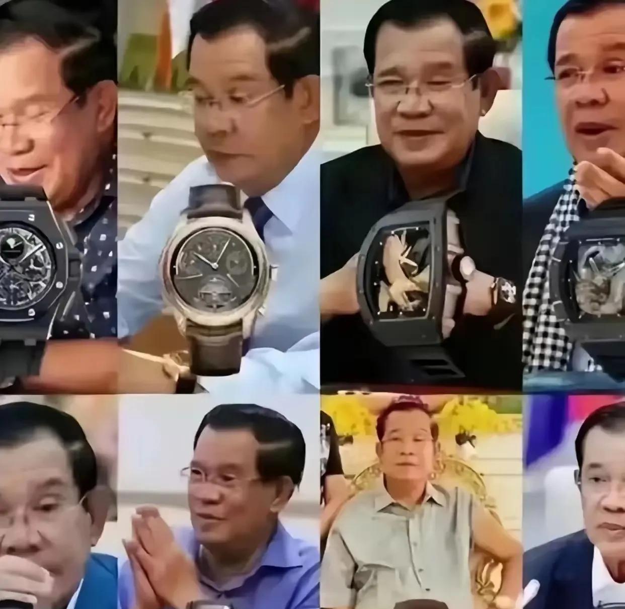 每个人都有自己的爱好，柬埔寨前首相洪森也不例外，尤其喜欢佩戴世界名表表。图二他戴