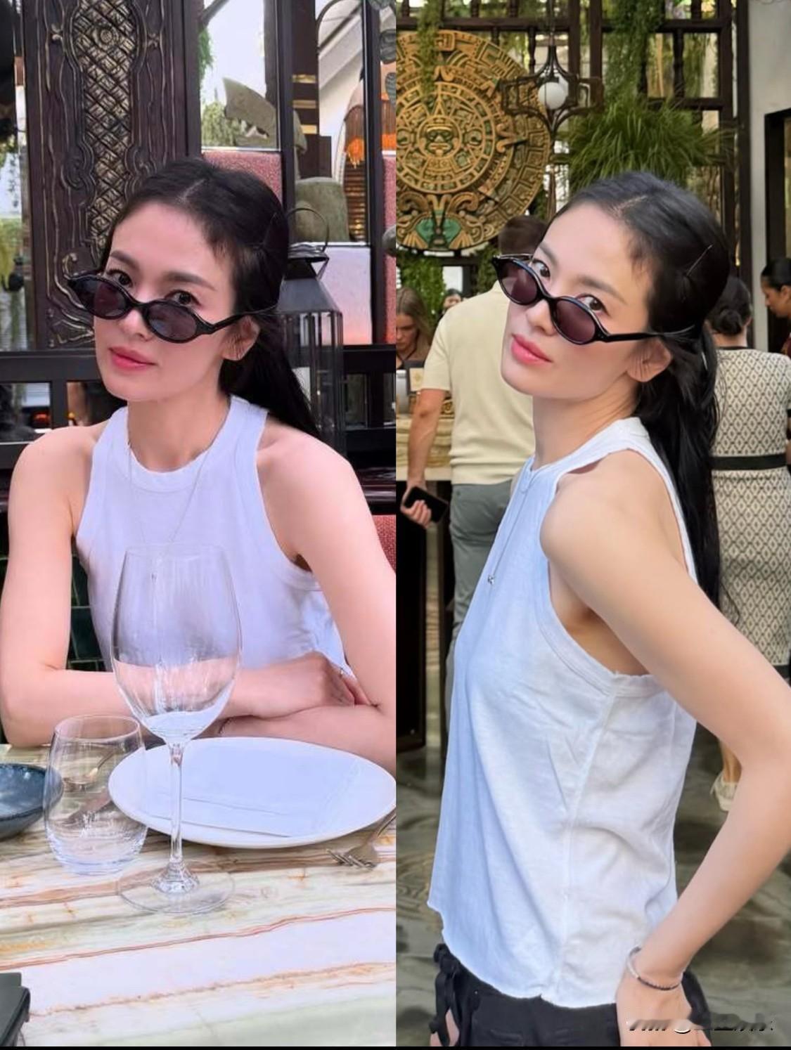 长发的宋慧乔真的蛮有少女感！！随性又舒服的一套穿搭！宋慧乔