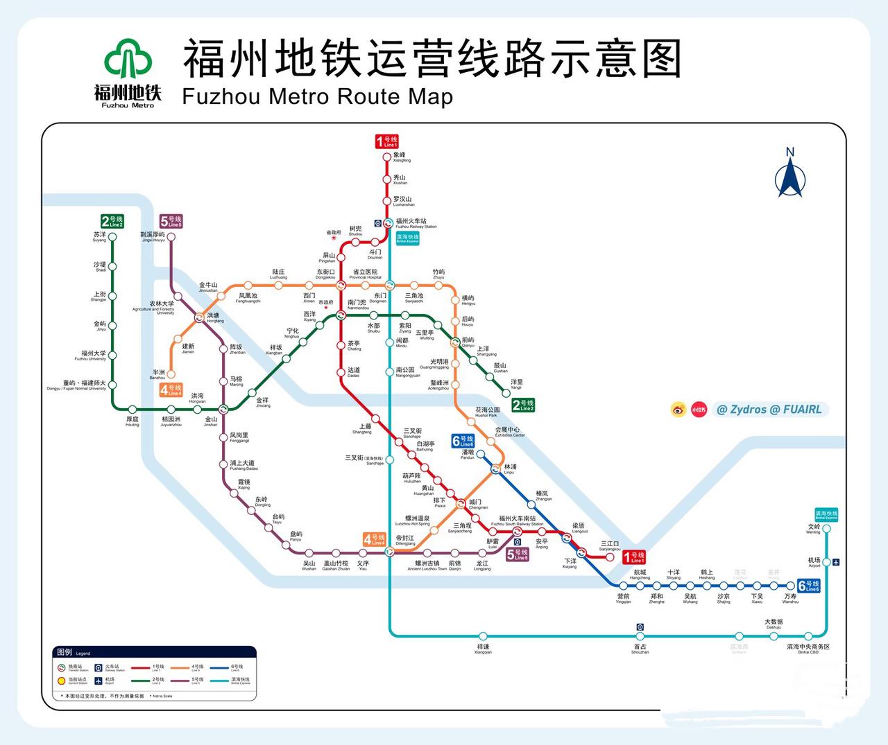 福州地铁2025年底新版线路图！4号线后通段开通更新版注：6号线莲花、壶井