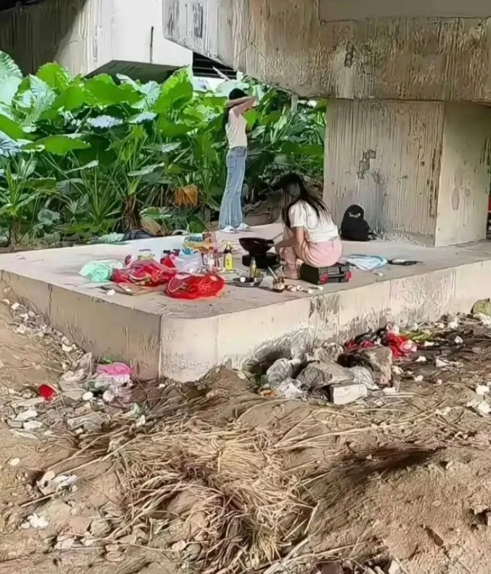 住天桥底下的两个美女，谁快去领回家