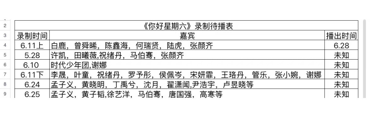 🍉《你好星期六》最新录制待播表​​​