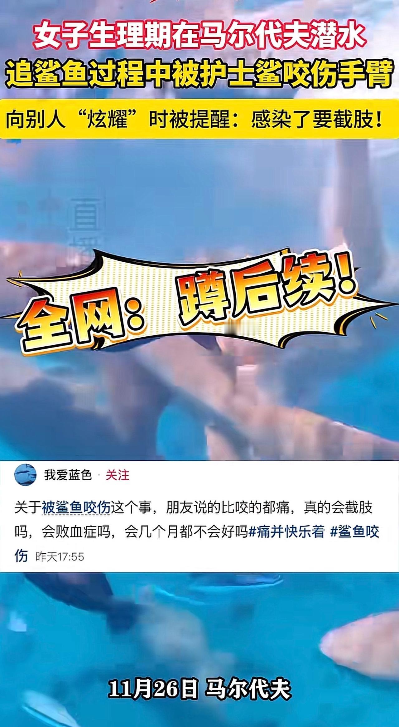 为了拍一张“水下大片”，一位姑娘连生理期都不放过，结果把自己送进鲨鱼嘴里，还差点