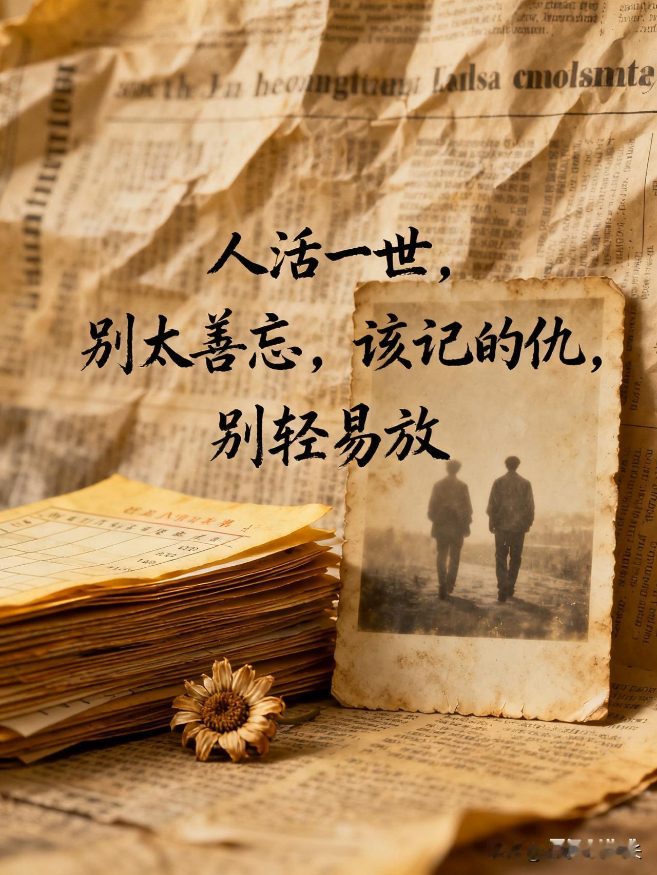 人活一世，别太善忘，该记的仇，别轻易放前几日整理旧物，翻出一叠泛黄的账单，