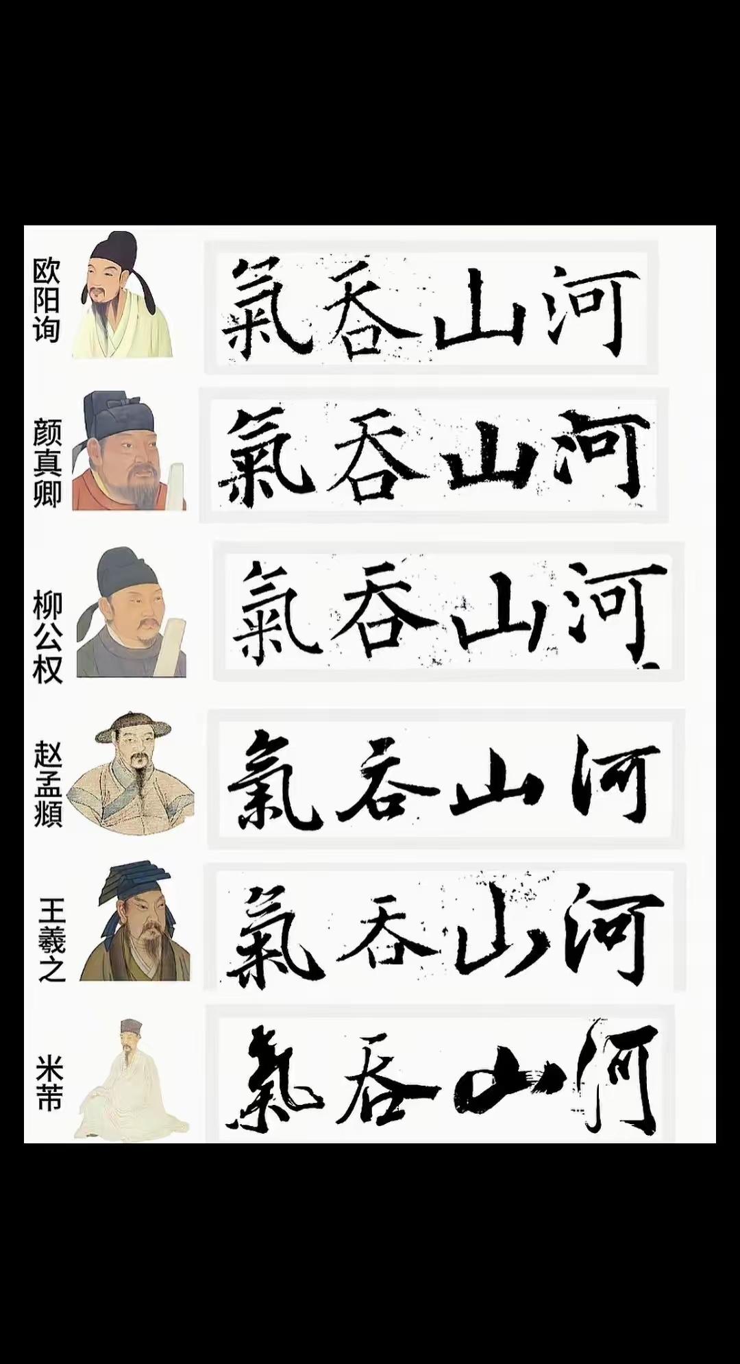 楷书入门：欧阳询、柳公权的字法度最严，适合打基础；颜真卿的字更显大气磅礴。•