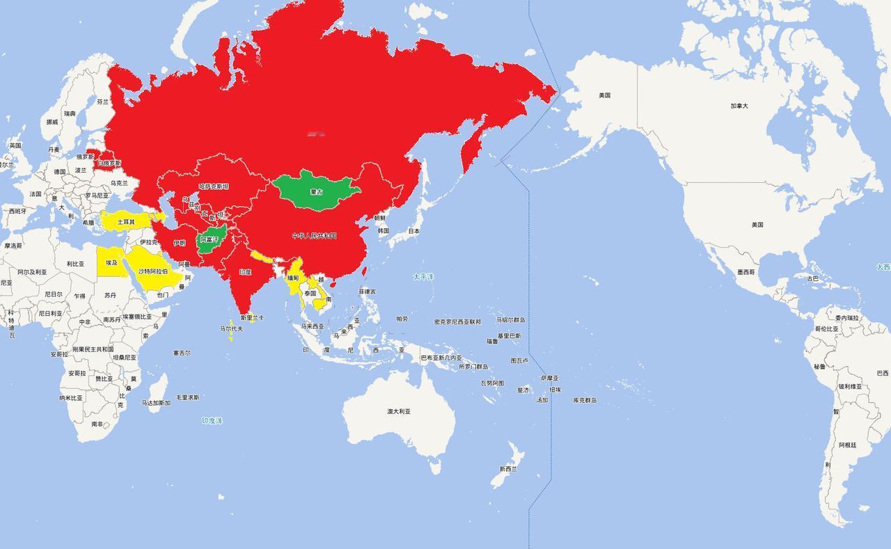 日益庞大的上海合作组织（示意图）红色是正式成员国，有10个：中国、俄罗斯、哈萨