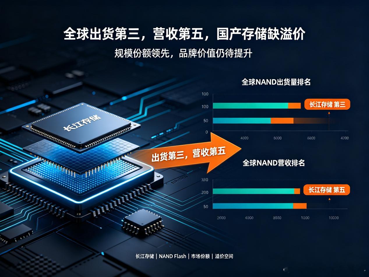 全球出货第三，营收第五，国产存储缺溢价长江存储Q2出货量份额达到14%，首次超越日本铠侠升至全球第三
