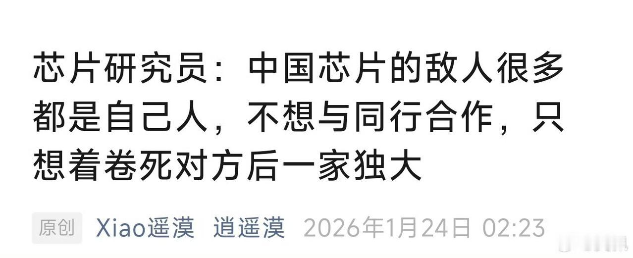 何止是芯片啊？哪个行业不都这样吗？中国人做生意都是这样的，都想做到一家独大