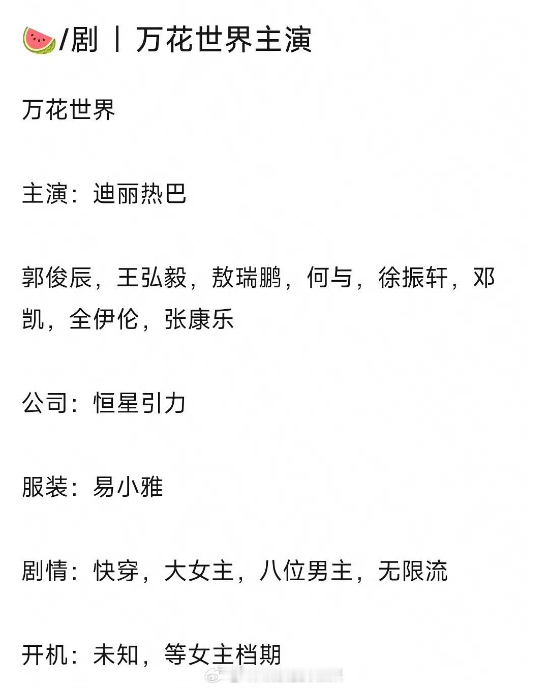 网传万花世界主演第一版男主阵容应该比第二版可信，整体来说咖位知名度更低一点儿。