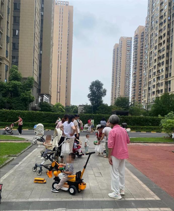 小区一个带孙子的奶奶下午喝药走了。就因为孩子在小区小游乐场摔伤，儿媳中午急忙回来