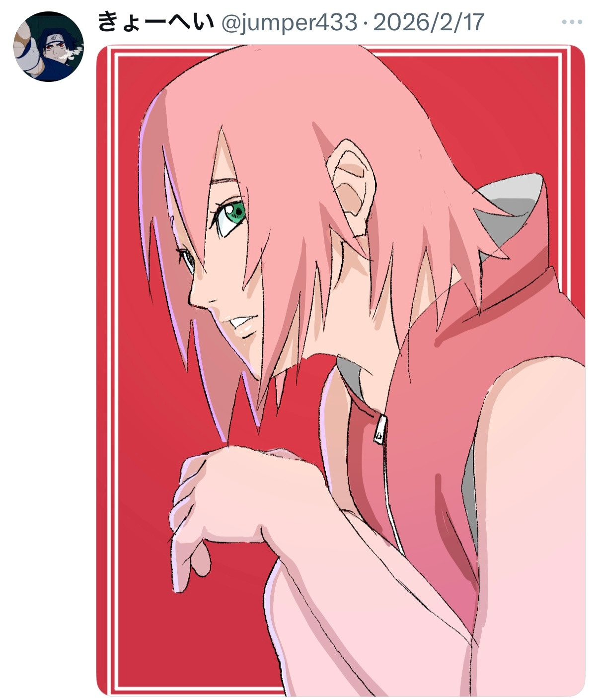 分享一张火影忍者官方原画师江端恭平绘制的小樱插画再过几天就是小樱生日了火影