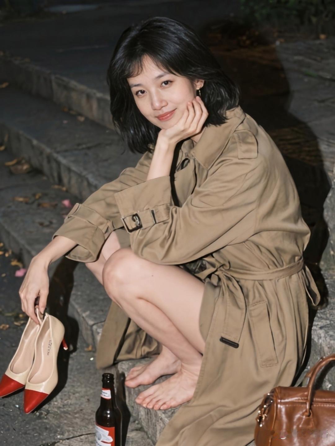 脱下高跟鞋，赤脚的放松。在微醺夜色里休闲自在。