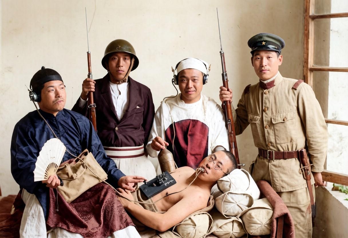 1933年6月，热河沦陷期间，几头侵华日军野战炮兵部队的无线电信队员其驻地宿舍内