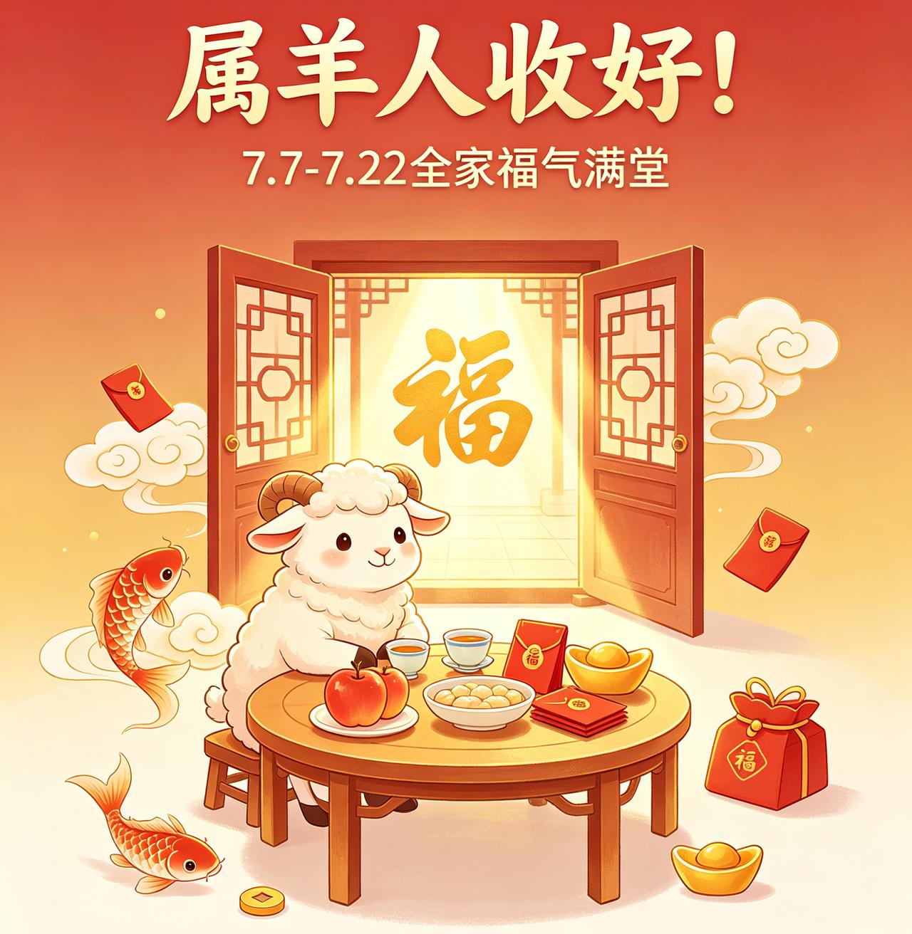 标属羊人收好！[烟花]7.7-7.22家中三件喜事落地，全家福气满堂！！！