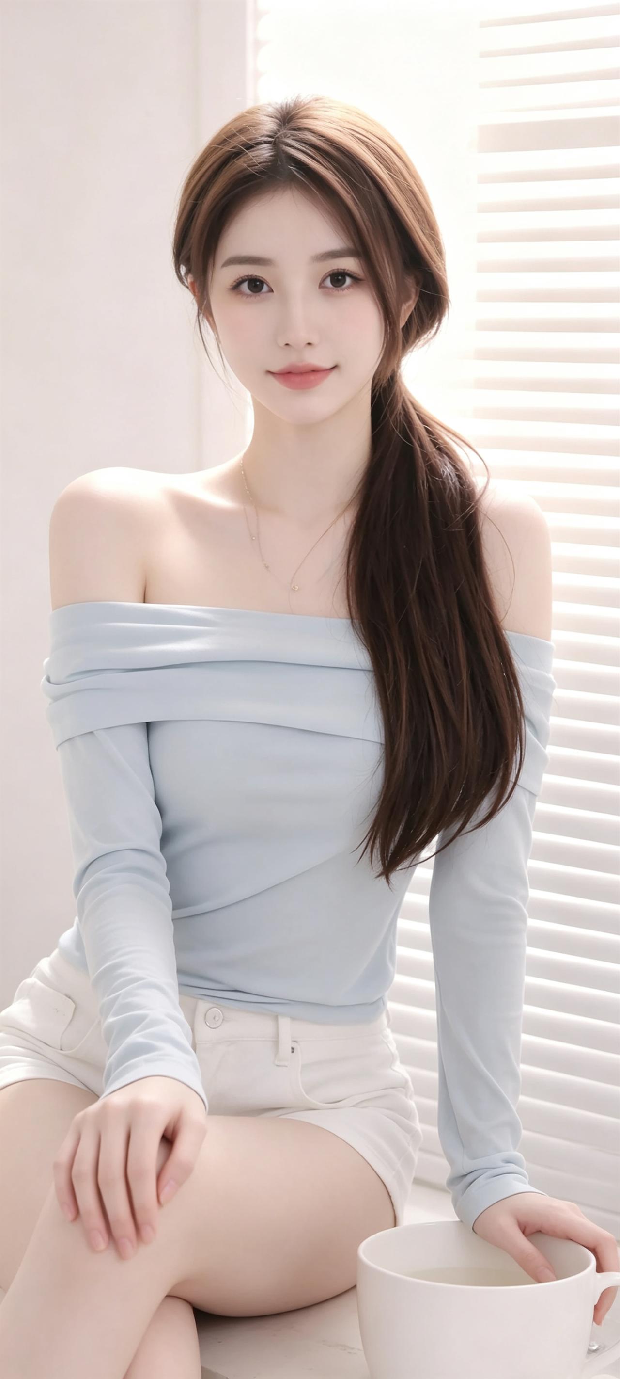 温柔感天花板！这件浅蓝一字肩上衣也太好穿了✨最近真的好爱这种干净清爽的穿搭