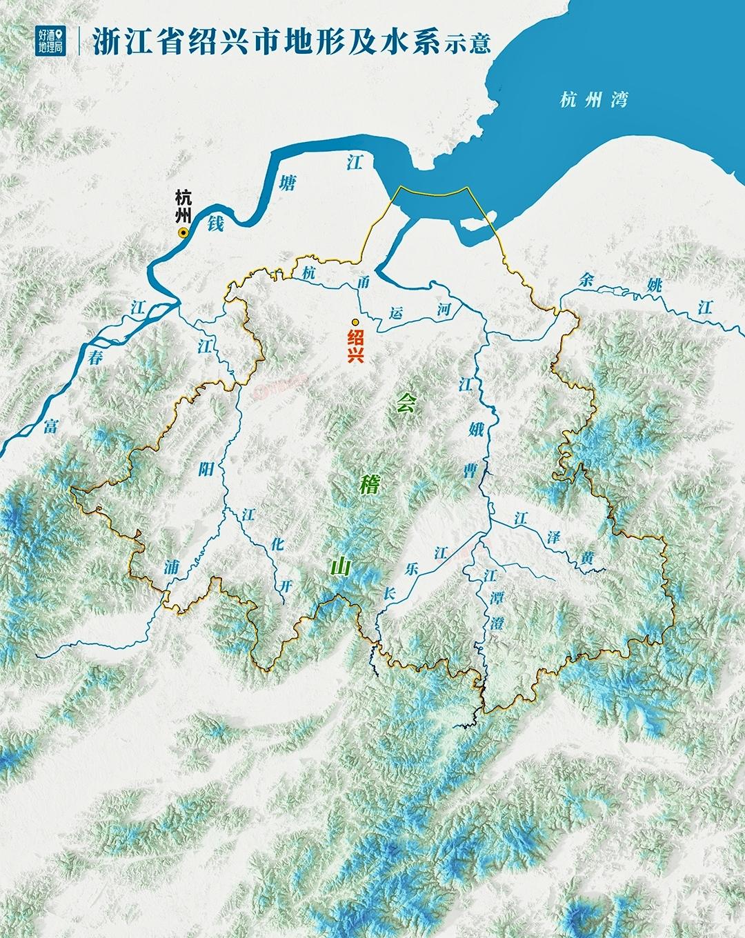 浙江省绍兴市水系地形图