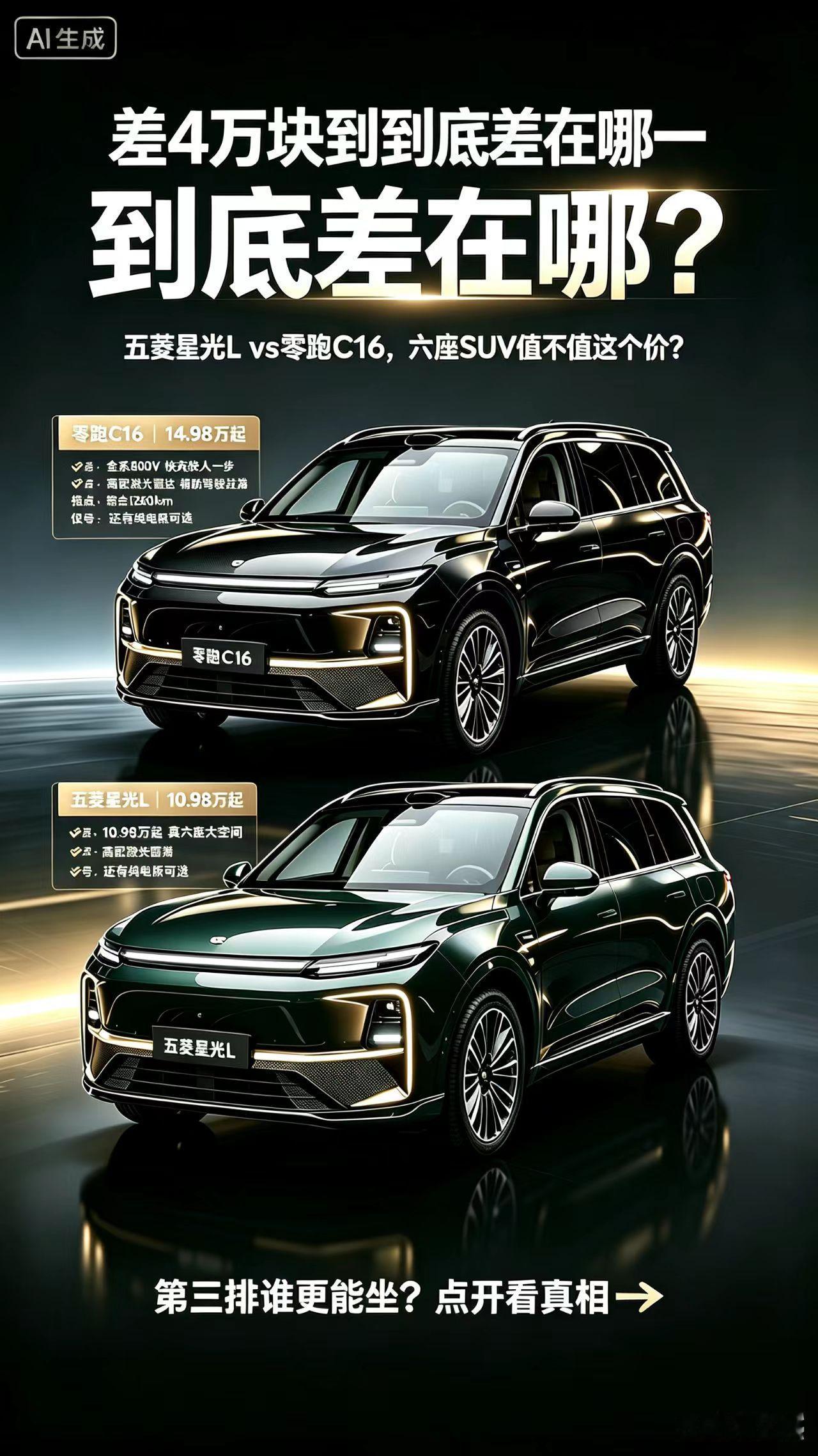 五菱星光L和零跑C16，六座SUV怎么选？都是六座新能源SUV，都瞄准多人口家