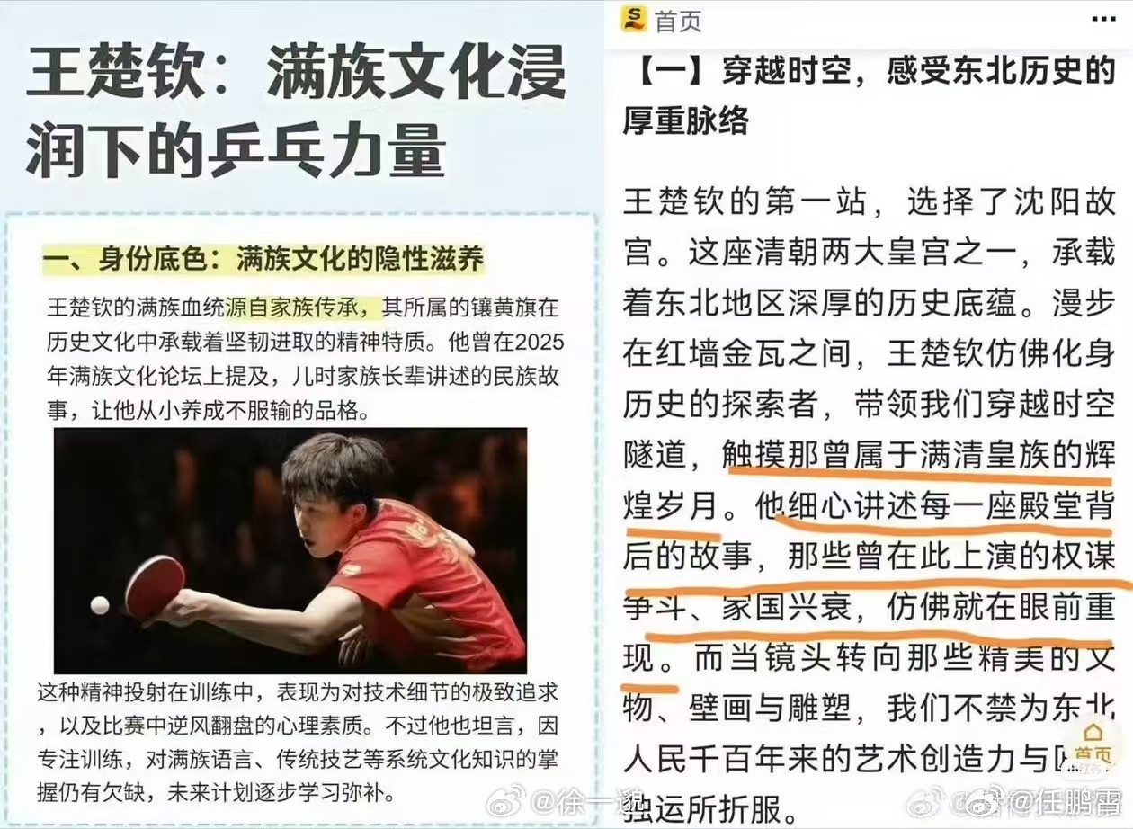国外专家评王楚钦处境不许悼清王楚钦：满族文化浸润下的乒乓力量。​​​