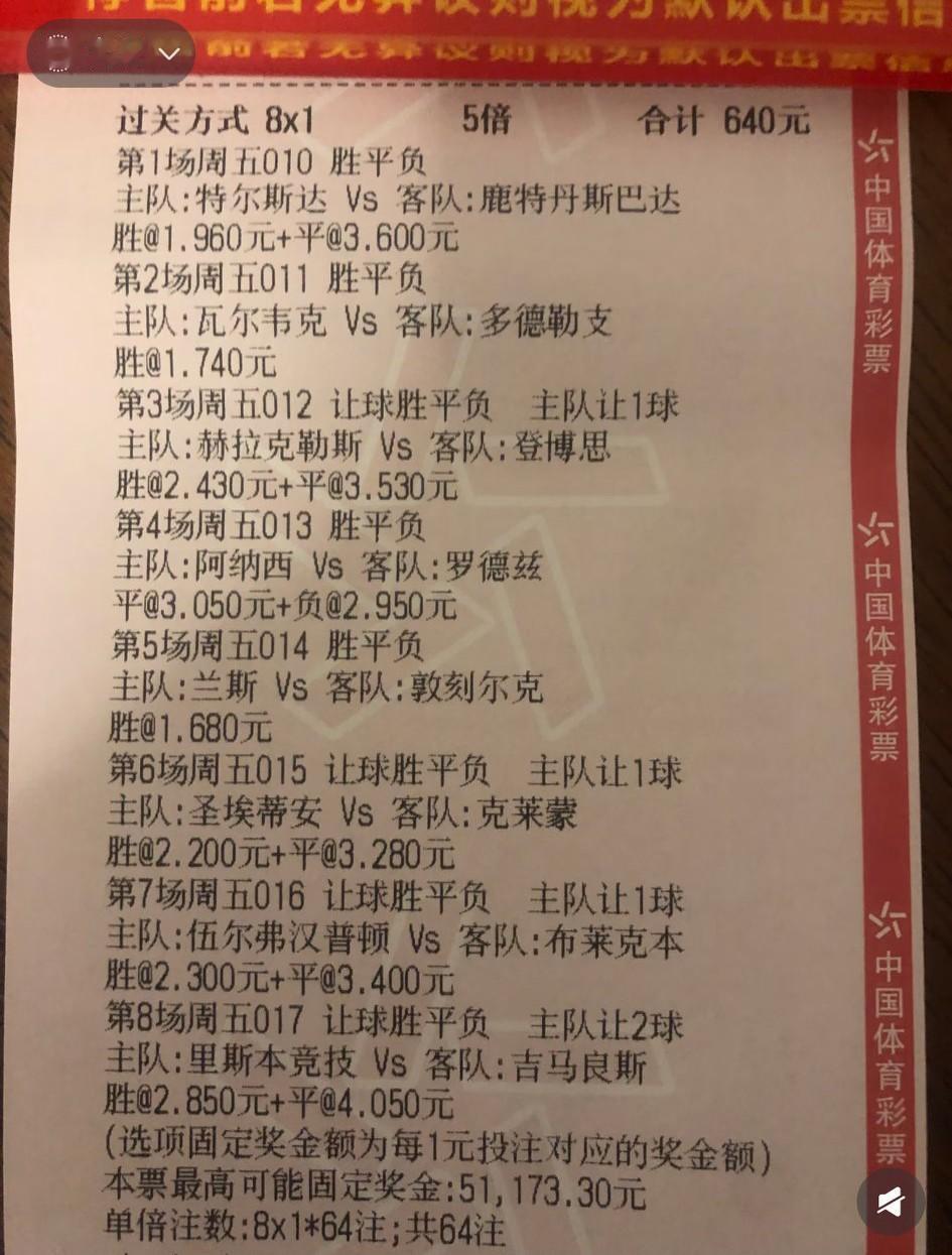 大家帮忙看看，是不是没了？网上看到的一张彩票。就这些天的比赛，开出了这么多冷门