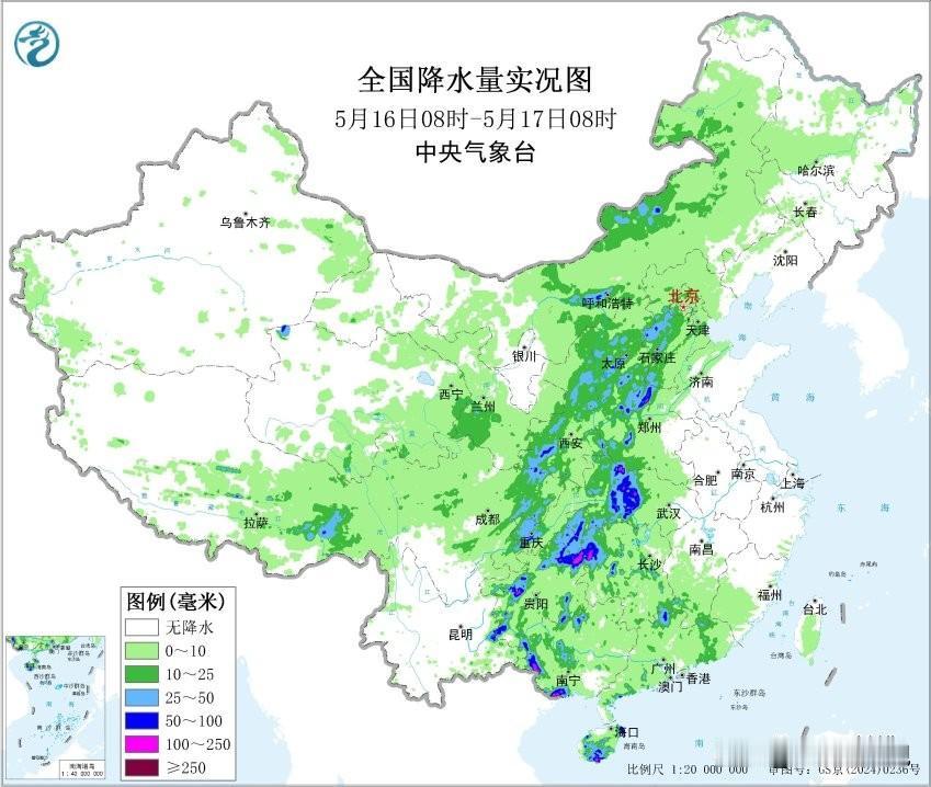 昨天下午到今天早上，我省中西部地区出现了中到大雨。从雷达图上看，我省中东部地区有