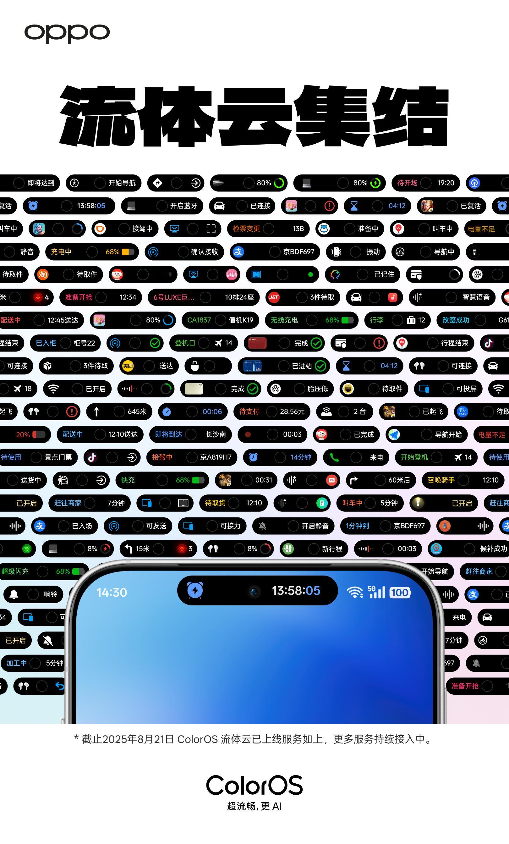 ColorOS截止到现在已经有100多种流体云的触发场景了，基本覆盖了各种日常使