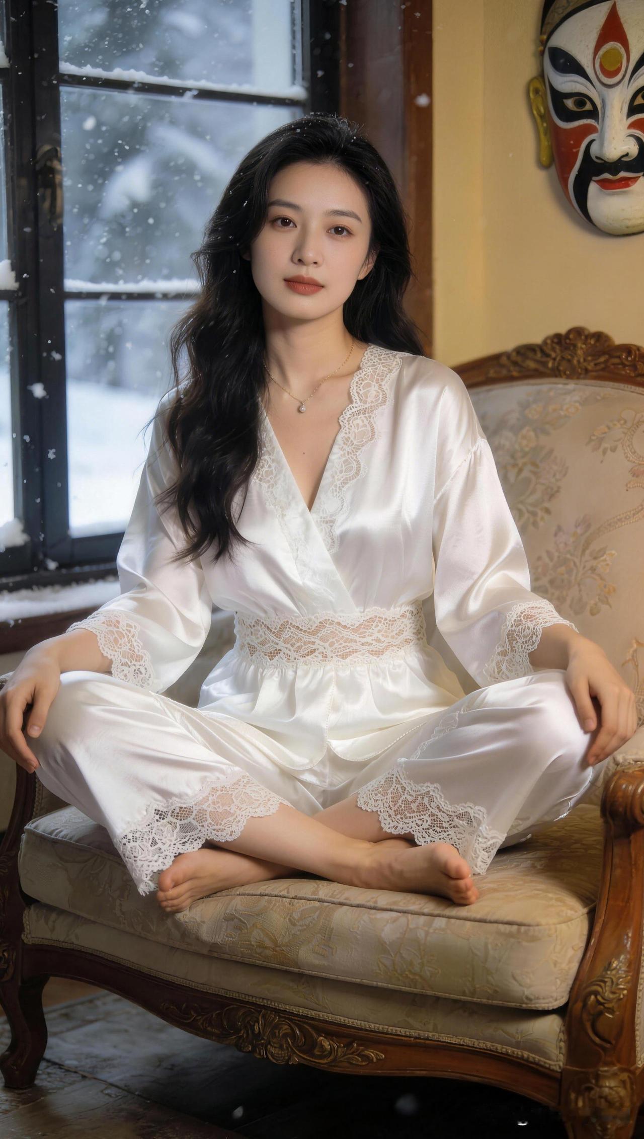 雪中静坐，心自宁静。什么样的女人最有吸引力冬日暖阳下，优雅的雪景中，她静静地坐